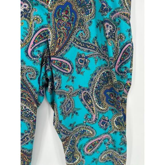 Talbots Paisley Pants 18WP Petite Plus Turquoise Blue Crop Stretch Cotton Capri - Picture 3 of 10